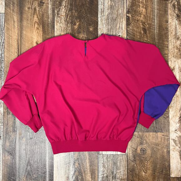 Vintage 80s Two Tone Color Block Top Retro Pink and Purple - Picture 2 of 7